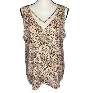 Maurices Animal Print Top V Neck Detail Sleeveless Tank Top Blouse Size Large